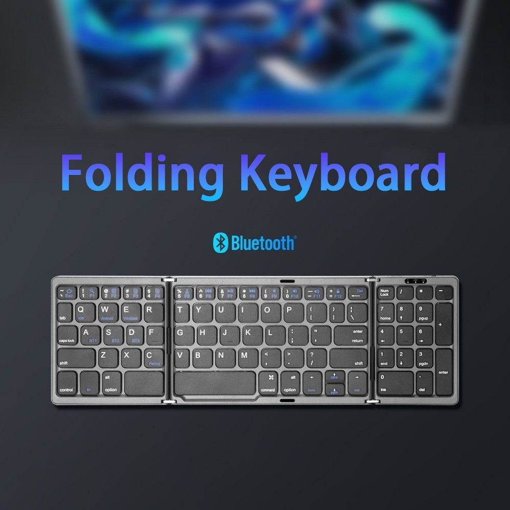 พร้อมส่ง!! Fyros คีย์บอร์ดบลูทูธไร้สาย พับได้ Bluetooth Keyboard ขนาดพกพา ชาร์จไฟได้ ใช้ได้กับโทรศัพท์มือถือ แท็บเล็ต