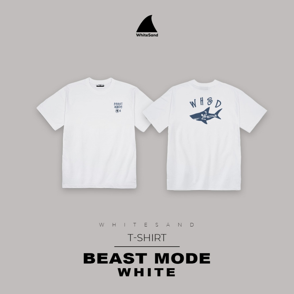 เสื้อยืดแขนสั้น คอตตอน 100% ลาย Beast Mode | WhiteSand T-Shirt | มินิมอล ผ้านุ่ม ใส่เที่ยวทะเล Unisex