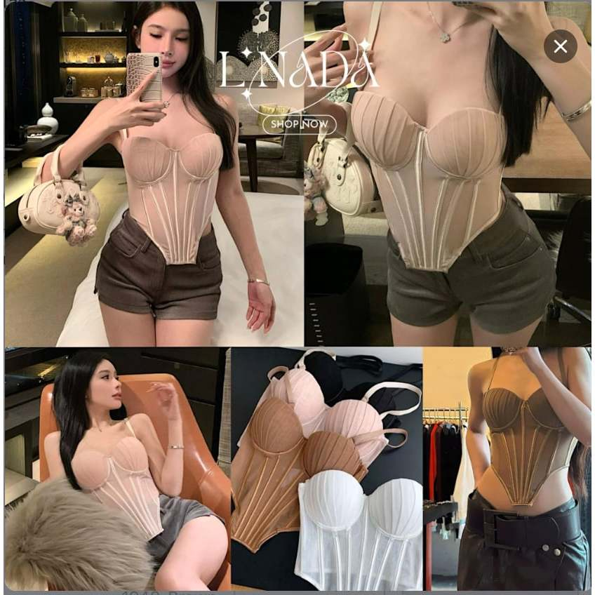 L'NADA【พร้อมส่ง】เสื้อคอร์เซ็ท สายเดี่ยว เว้าเอว มีให้เลือก 4 สี(1948)