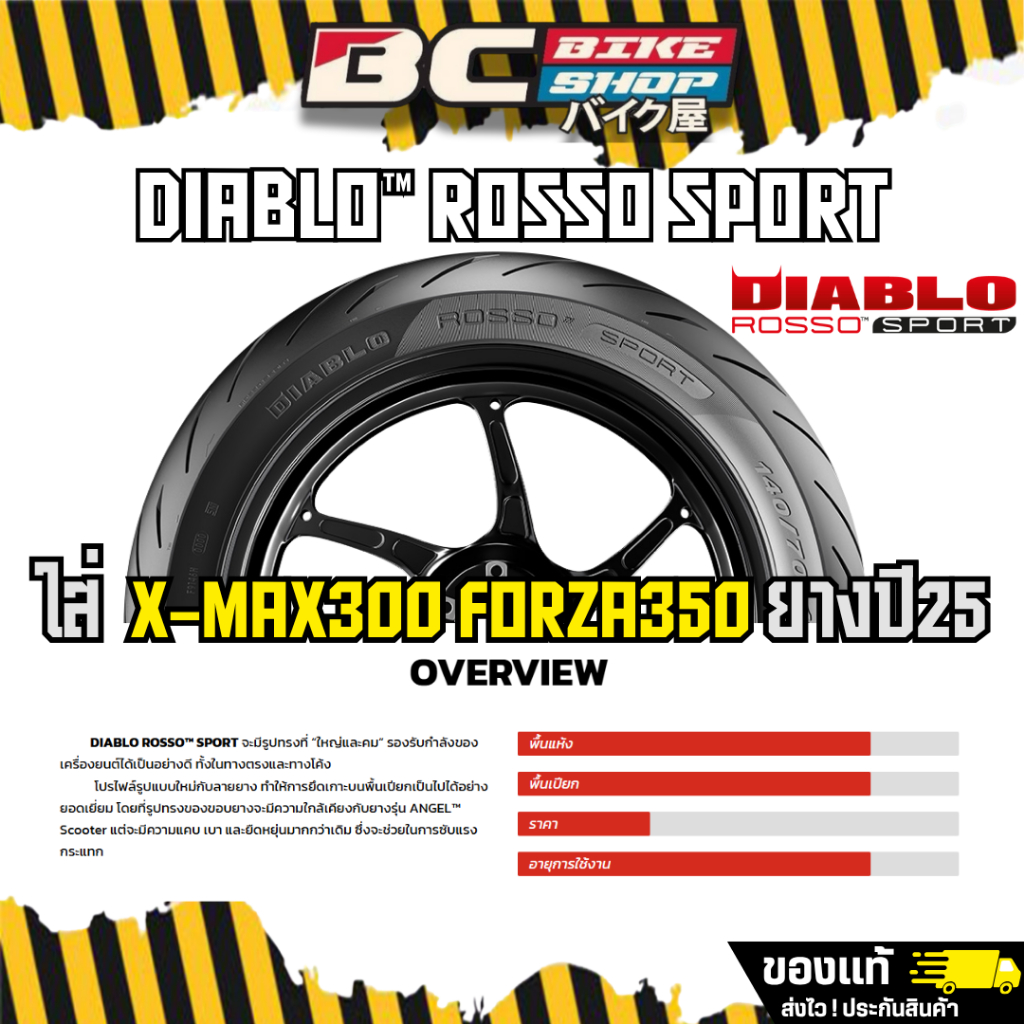 ยาง Forza350 Xmax300 ADV350 Pirelli Rosso Sport + Rosso Scooter  ลายสายฟ้า