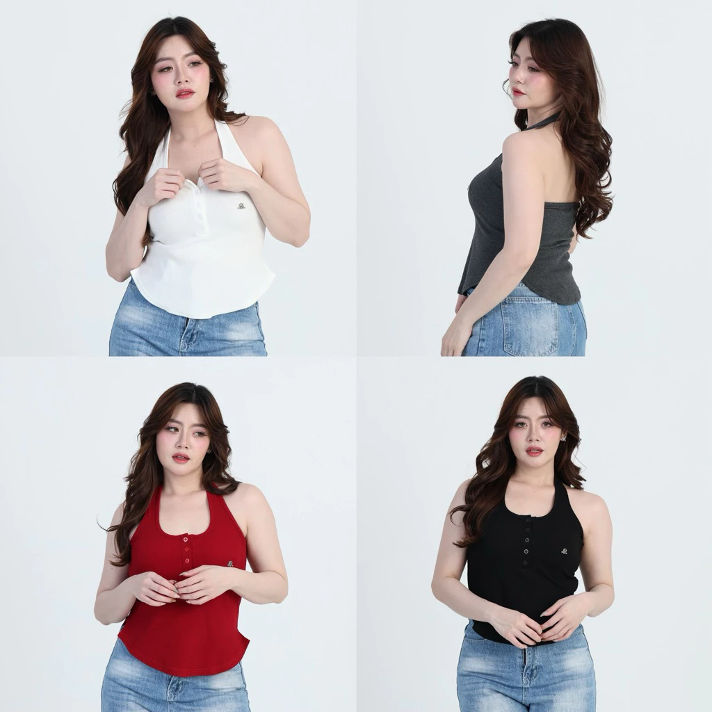 Hottie shirt เสื้อคล้องคอ เนื้อผ้ายืด กระดุมใช้งานได้จริง รุ่น T93 - Mesave