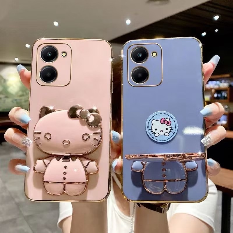 เคสโทรศัพท์ สำหรับ VIVO Y05 Y03 Y03T Y18 Y28S คิตตี้ กระจก ขาตั้ง หมุนได้ 360 องศา ฝาหลัง แบบนิ่ม น่ารัก
