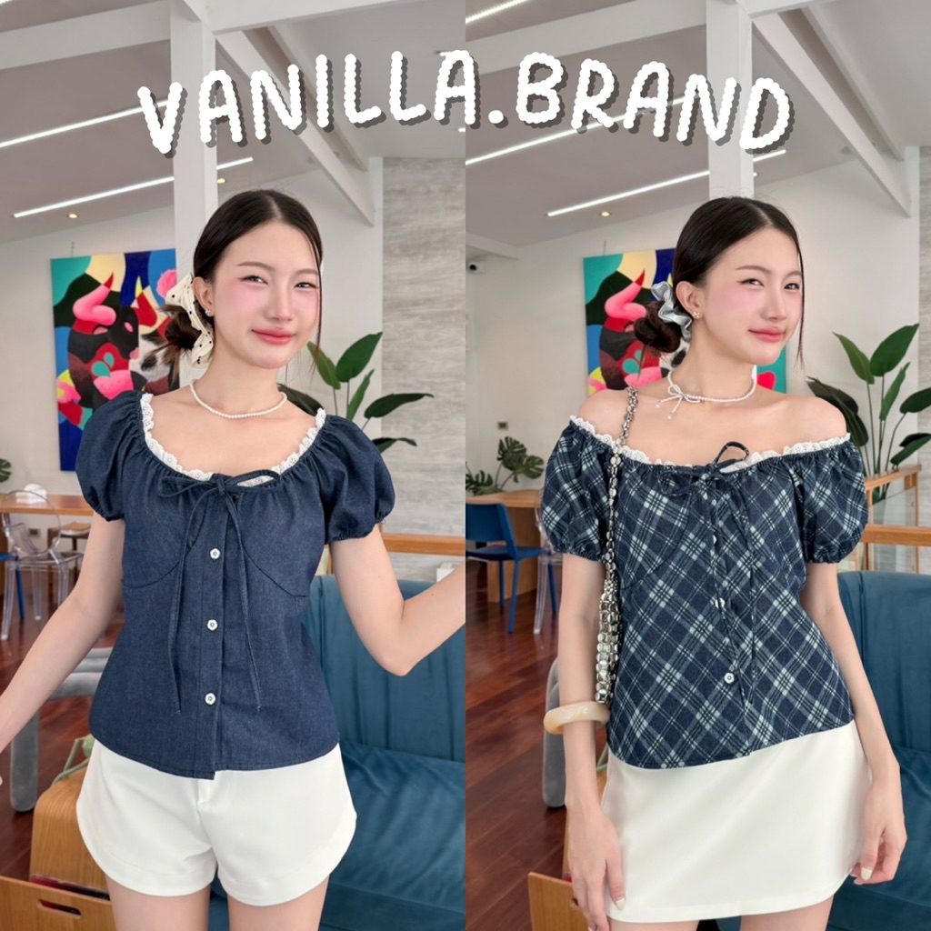 เสื้อแขนพองตัดขอบลูกไม้ มีเชือกผูกหลัง -ttm / VB0542
