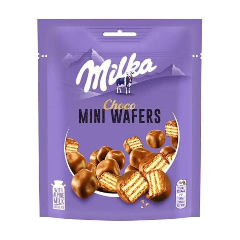 Milka Mini Wafers เวเฟอร์เคลือบช็อกโกแลตมิลก้า น้ำหนัก 110 กรัม จากเนเธอร์แลนด์ BBF.31/03/26