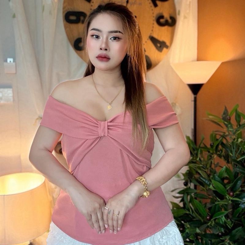 เสื้อผ้าสาวอวบ หน้าผ้า 38 -46 ยาว 20.5นิ้ว ผ้าร่อง**รุ่นปาดไหล่โบว์ กชเบล - รูปที่ 3