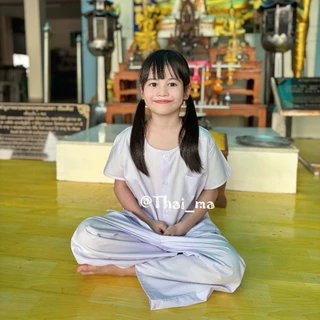 ชุดขาวเด็ก ชุดปฏิบัติธรรมเด็ก ยี่ห้อ "อลิศาพร" เนื้อผ้าอย่างดี ใส่สบาย