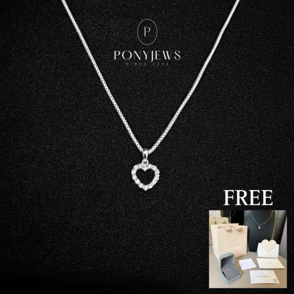 สร้อยคอรุ่นDianaรูปหัวใจตัวเรือนเงินแท้92.5 เคลือบทองคำขาว18kแถมฟรีเซ็ตของขวัญ