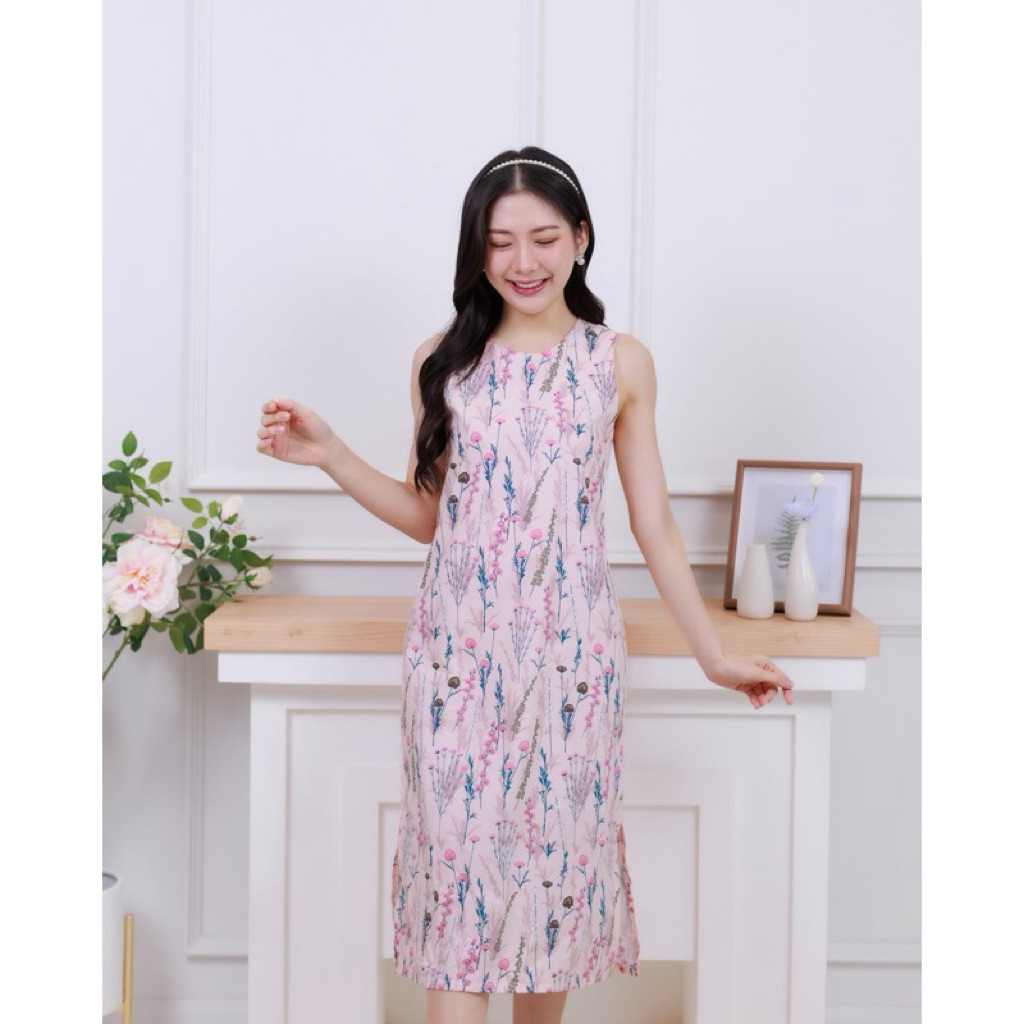 ส่งต่อ size s ไม่มีตำหนิ ชุดเดรส Little.clothest maxi dress  เดรสแขนกุด เดรสยาว ลายสไตล์ marimekko ม