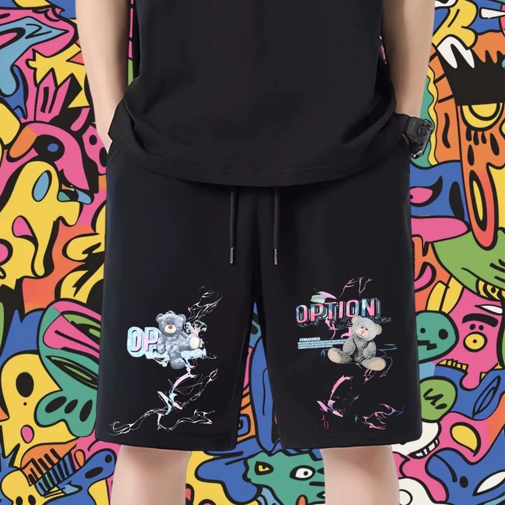 Optionกางเกงขาสั้นสไตล์ใหม่ชนิดกีฬายืดสบายไม่ร้อนไม่ย้อมด้วยกระเป๋า #2 M-XL