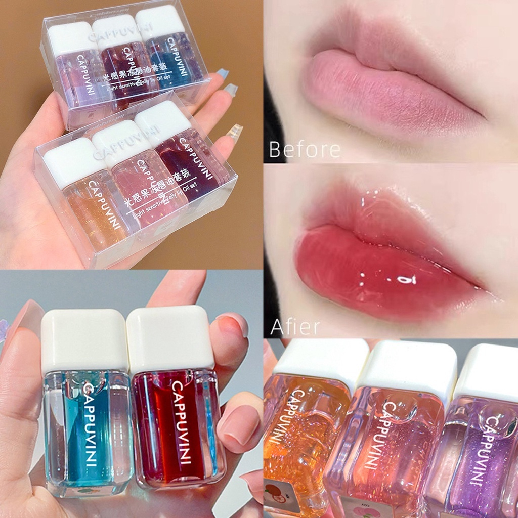 พร้อมส่งค่ะ Cappuvini 3 ชิ้น / เซต ลิปกลอส ให้ความชุ่มชื้น ไม่เหนียวเหนอะหนะ สำหรับแต่งหน้า