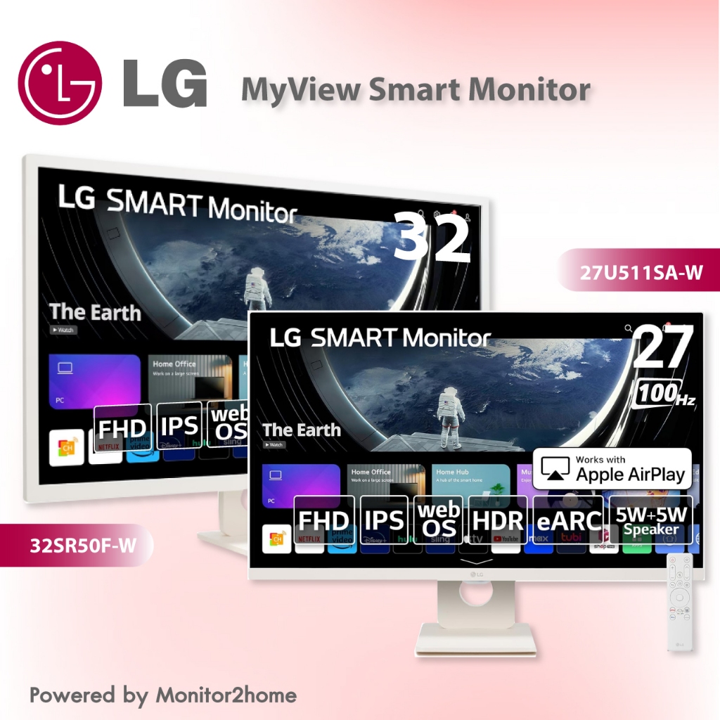 LG MyView Smart Monitor 27" 27U511SA-W, 32" 32SR50F-W,1080P IPS, Wifi & B, webOS Smart TV Apps with 