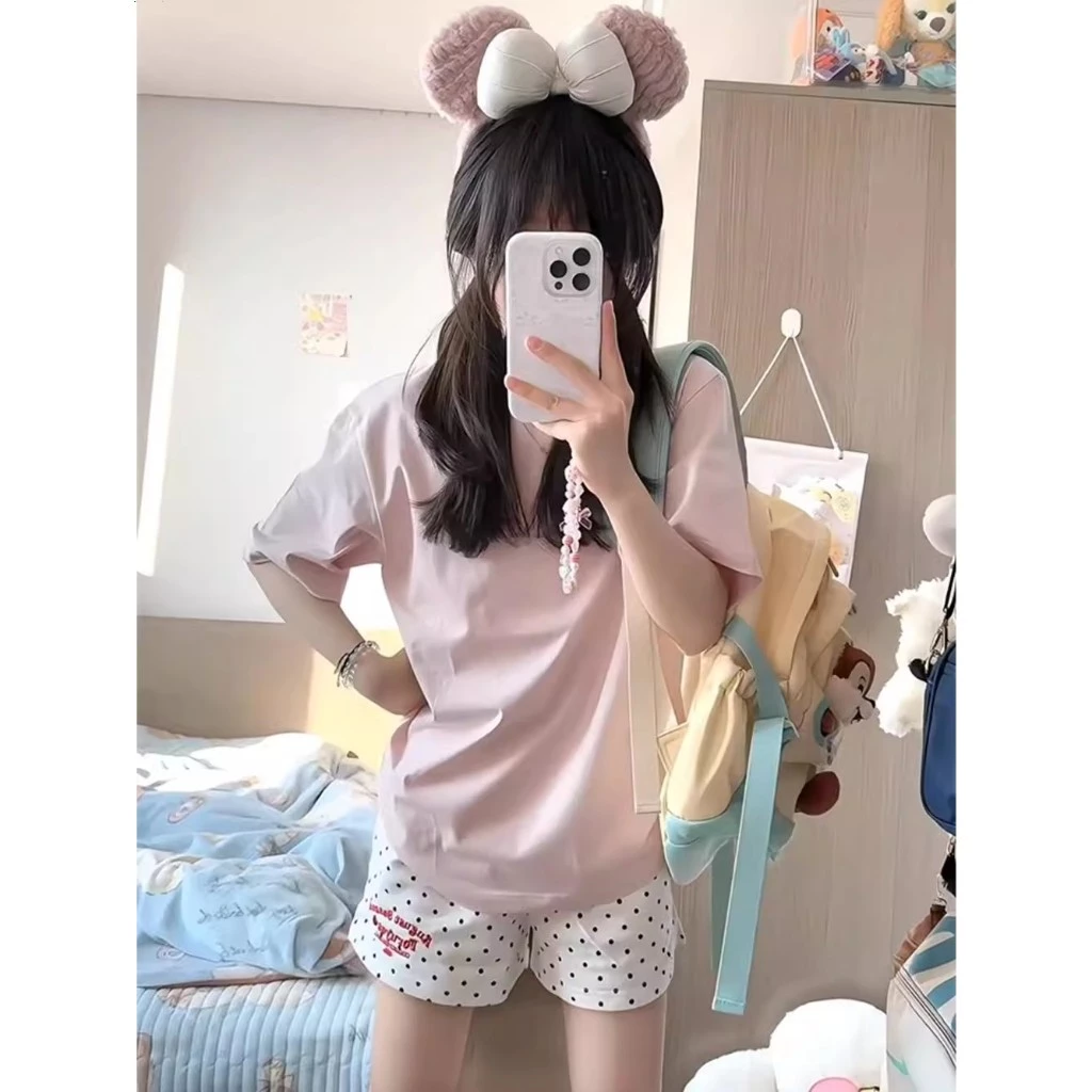 กางเกงขาสั้นลายจุดสีขาว ผู้หญิง เอวสูง ทรงเอไลน์ thumbnail 10