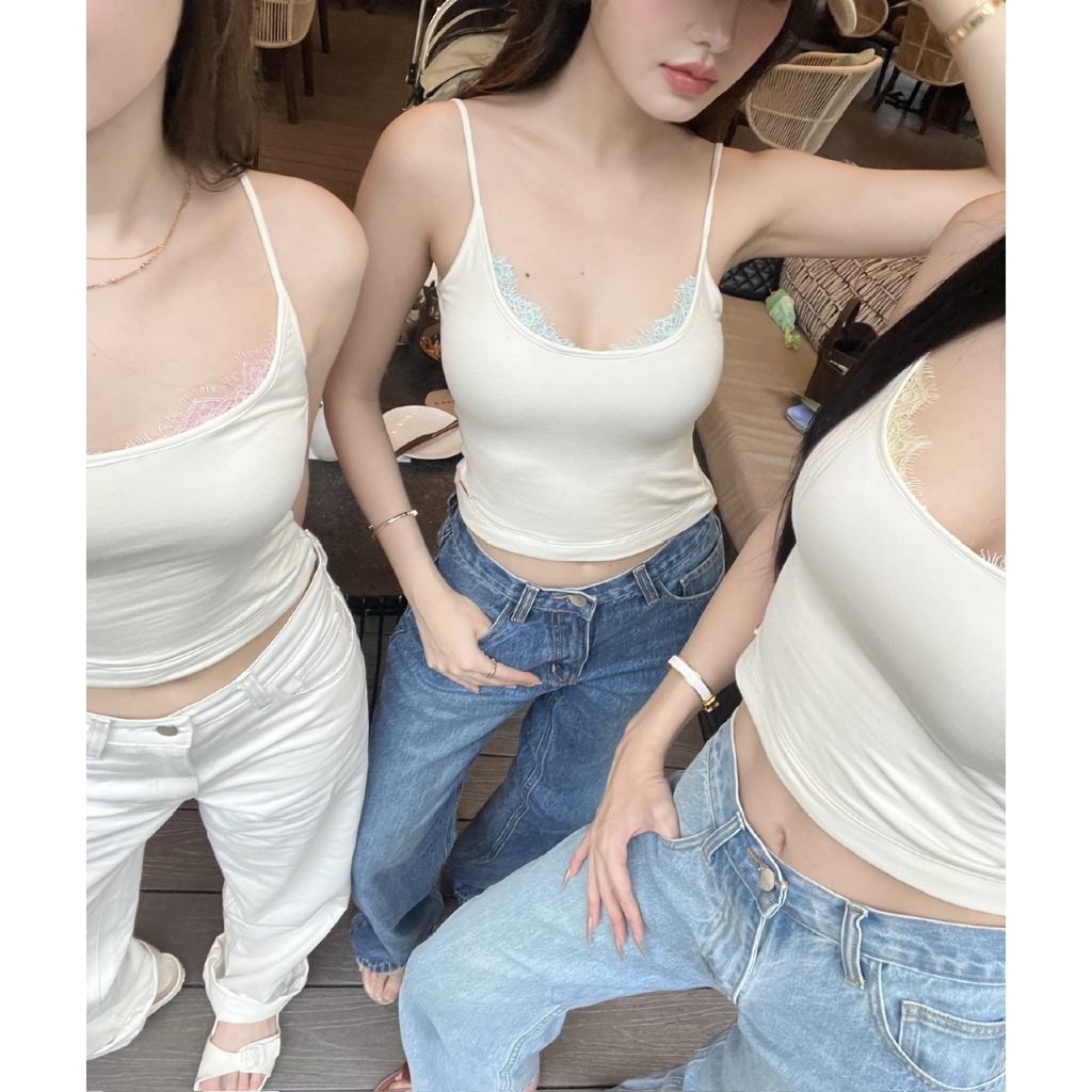 CURVF Lacey Top เสื้อสายเดี่ยวแต่งลูกไม้ ผ้า2ชั้น