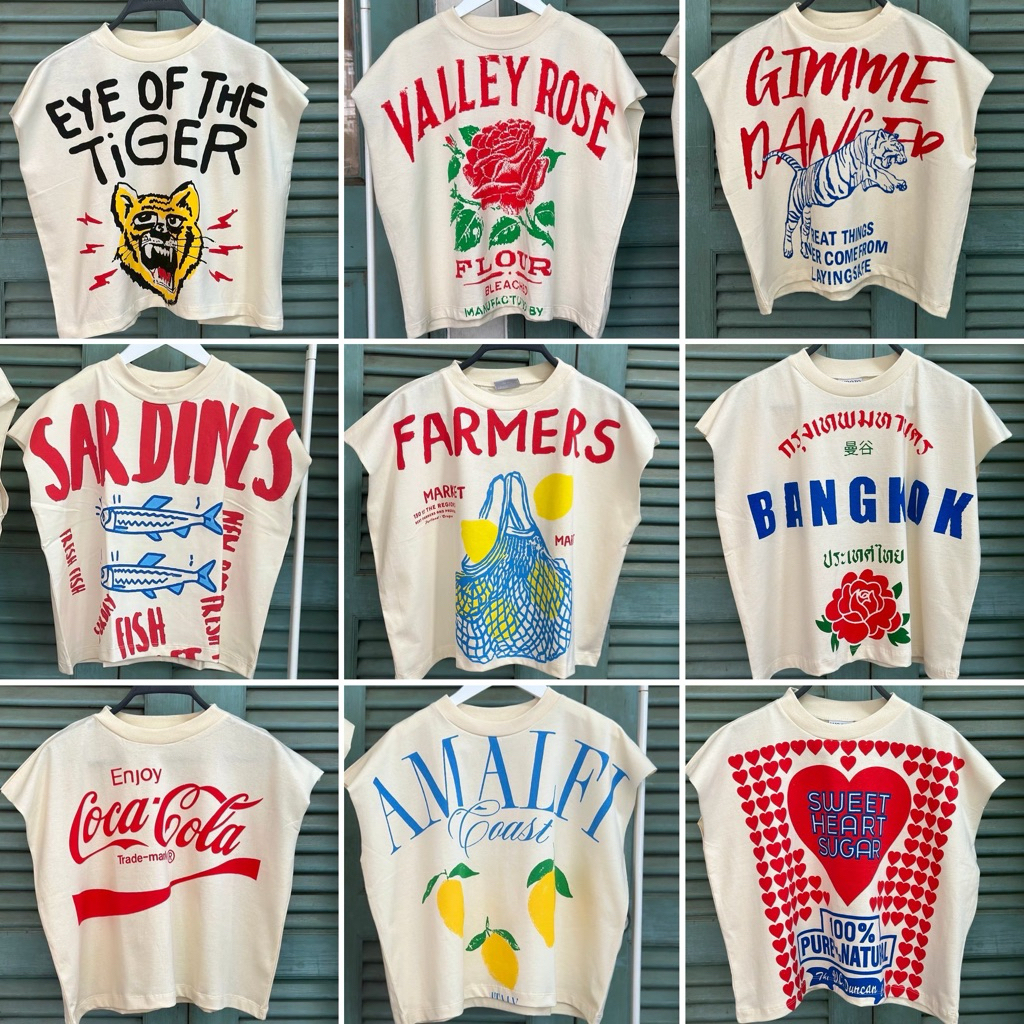 เสื้อยืด Oversize Crop top แขนกุดสั้น เนื้อผ้าดิบ 🔥พร้อมส่ง 70ลาย🔥