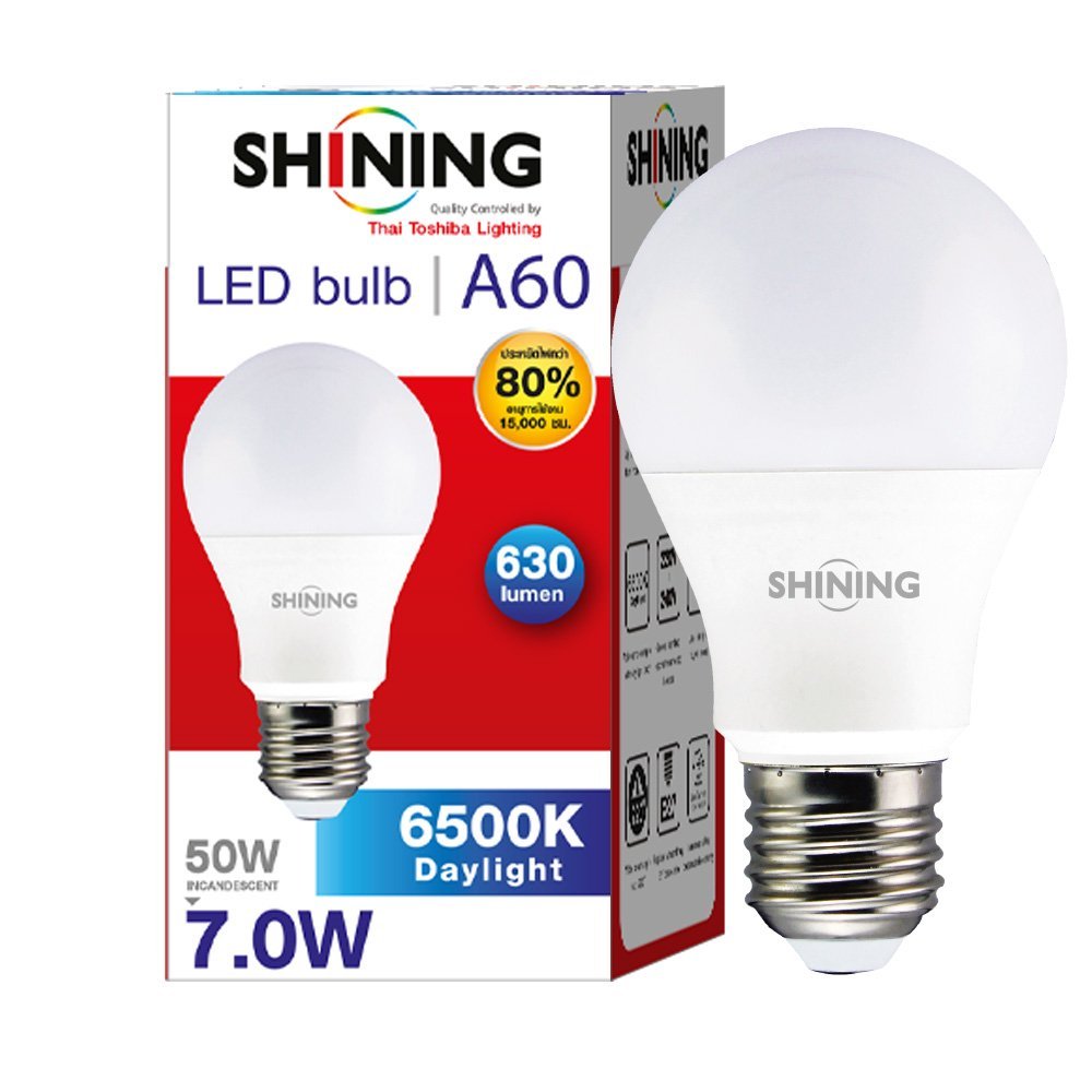 หลอด LED A60 7W DL 6500K แสงขาว / WW 3000K แสงวอมม์ E27 Shining