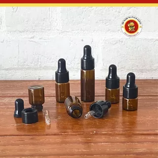 ขวดดรอปเปอร์สีชา ขนาด1/2/3/5ml ฝาดำ ขวดแก้วสีชา ใส่น้ำหอม น้ำมันหอมระเหย ขวดเซรั่ม