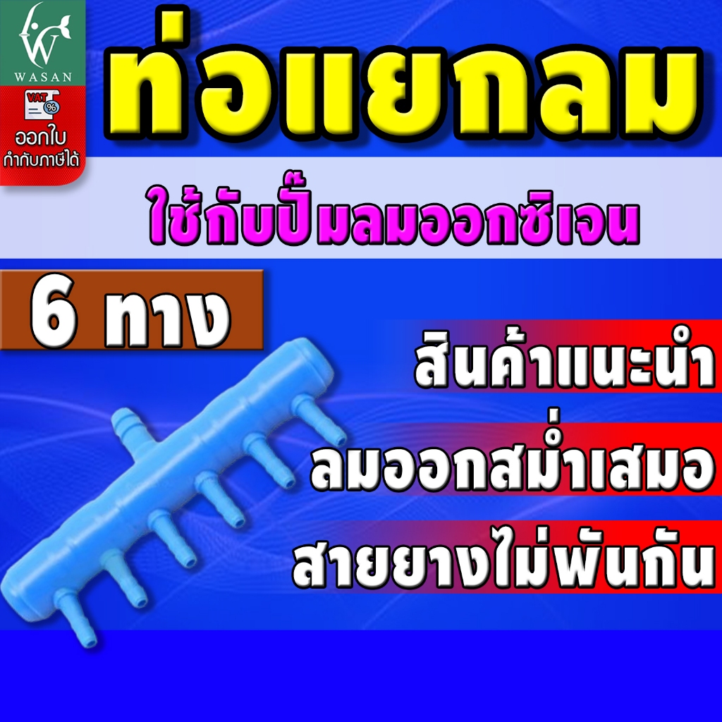 ท่อแยกลมพลาสติกสีน้ำเงิน 6 ทาง ท่อแยกลมต่อกับปั๊มลมเพื่อกระจายลม ท่อเข้า 8 มม.(สำหรับแยกลมจากปั๊มลม)