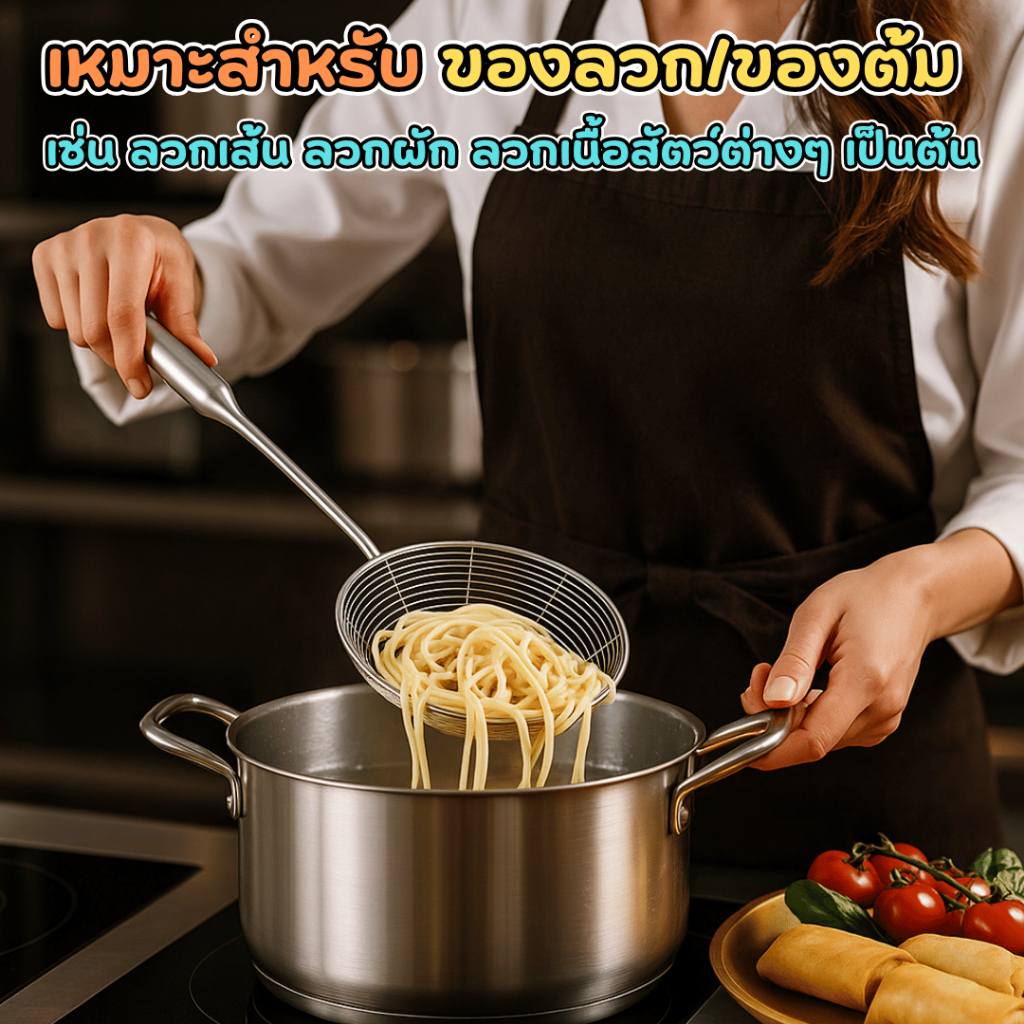 (รุ่นหนา)กระชอนสแตนเลส สีเงิน/สีทอง ขนาด14/16/18/20 ซม. แข็งแรง ทนทาน เหมาะสำหรับ ตักของทอด/ลวก/ต้ม พร้อมส่งTH - รูปที่ 4
