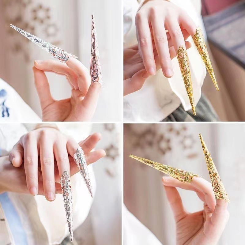 พร้อมส่ง ปลอกสวมนิ้วลายลูกไม้ ปลอกสวมนิ้วลายลูกไม้หรูหรา ชุดเล็บยาวสไตล์พระราชวัง