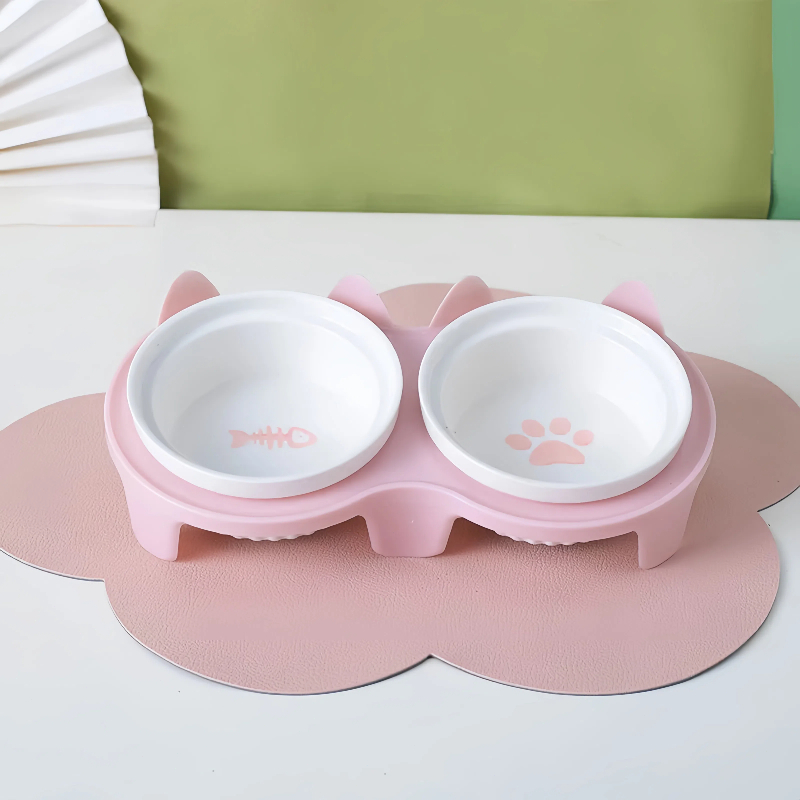 Coco-petชามแมวเซรามิกคู่, ชามน้ำ, ป้องกันกระดูกคอ, ชามอาหารแมว, ชามน้ำ, ชามสัตว์เลี้ยง (ใช้ได้ทั้งแมวและสุนัข) รูปที่ 5