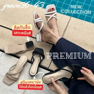 GRACE รุ่นสายกลมพรีเมี่ยม 1.25 นิ้ว(กันลื่น) ไซส์ 36-43 รองเท้าส้นสูงแฟชั่น ผู้หญิงใส่สบายไม่บาดเท้า