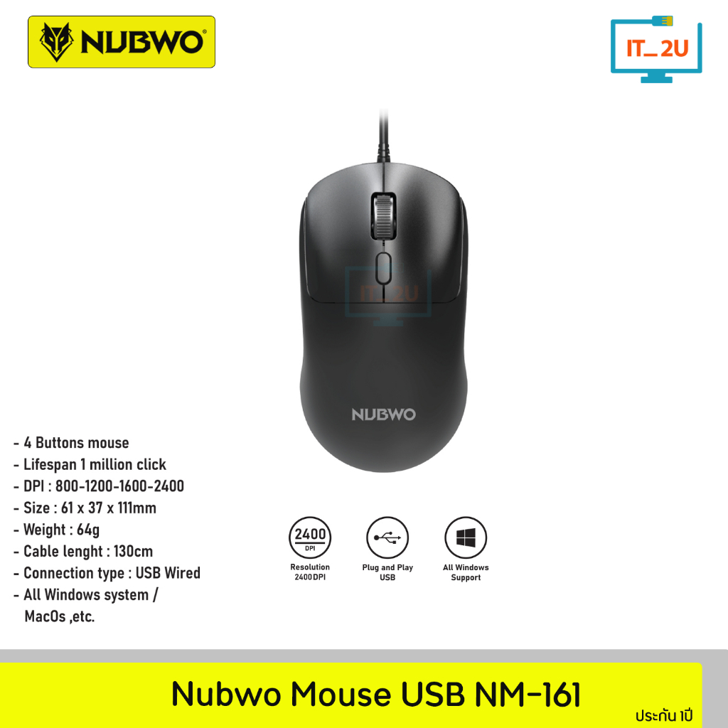 Nubwo NM161 Optical Mouse เม้าส์มีสาย เม้าส์ทำงาน