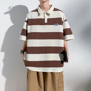 CLIFF เสื้อโปโลผู้ชาย แขนสั้นสำหรับผู้หญิง เสื้อคอปก ชุดคู่รัก แมทช์ลุคง่าย ลายทาง ลำลอง