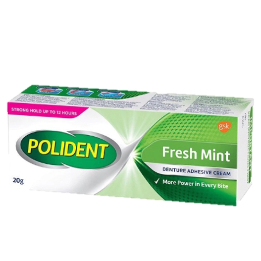 Polident Denture Adhesive Cream โพลิเดนท์ ครีมติดฟันปลอม รสเฟรชมินท์ (Fresh mint) 宝丽净清新薄荷味 20 g