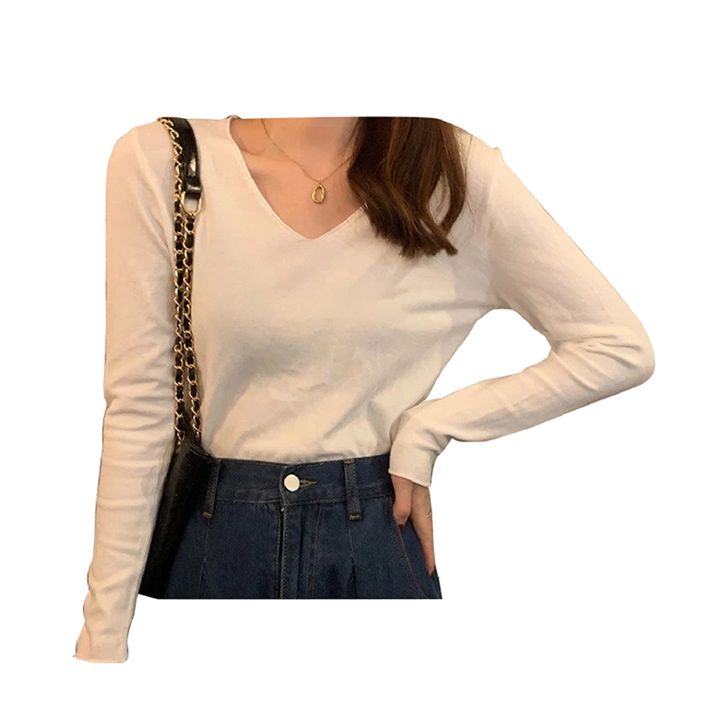 SALABO เสื้อแขนยาว คอวี ผ้ายืด ผ้านิ่ม ใส่สบาย