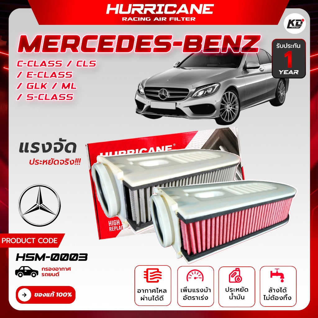 กรองอากาศ เฮอร์ริเคน แท้100% Hurricane mercedes-benz C-Class CLS E-Class GLK ML S-Class เพิ่มอัตราเร่ง HSM-0003