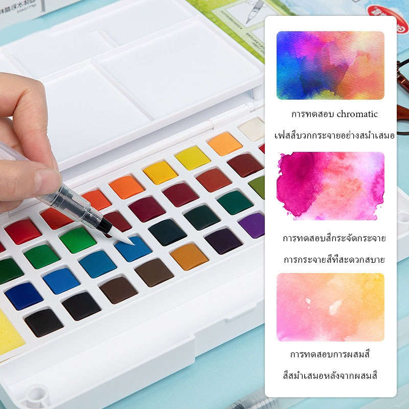 สีน้ํา สีน้ำก้อน 12/24/36/48สี ร้อมกล่องสีแข็งแรง ชุดสีน้ำก้อน  พร้อมพู่กันแทงค์ และฟองน้ำ สีน้ำตลับ