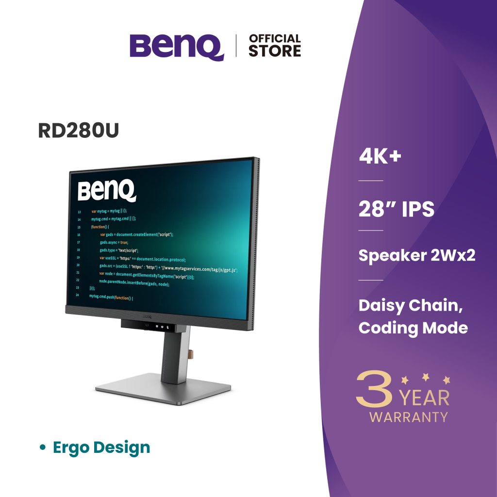 BenQ RD280U IPS 28.2นิ้ว 4K+ UHD Programming Monitor (Ultimate Coding Experience)