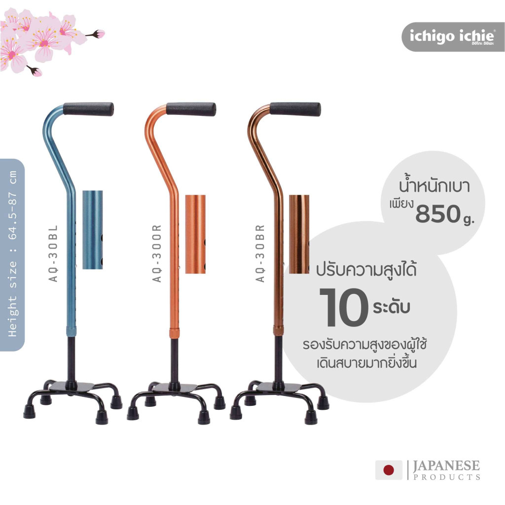 ไม้เท้าช่วยพยุง Walking Stick รุ่น AQ-30 (ไม้เท้า 4 ขา) อิชิโกะ-อิชิเอะ สินค้าแบรนด์นำเข้าจากประเทศญี่ปุ่น