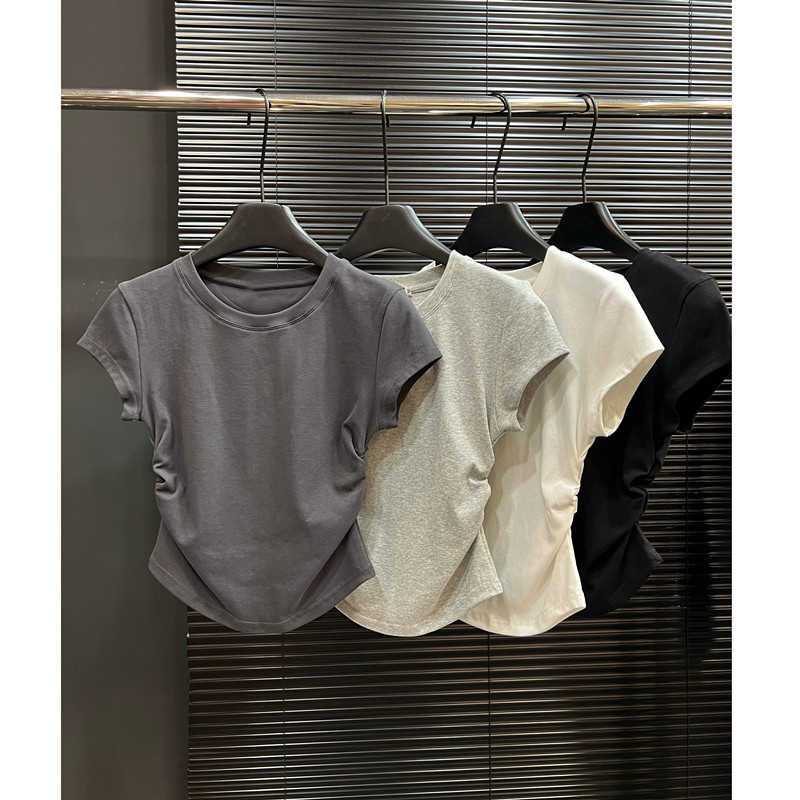 เสื้อครอป เสื้อยืด แขนสั้น คอกลม เอวแคบ ยืดได้ เข้ากับทุกสไตล์ได้ #152267 - รูปที่ 6