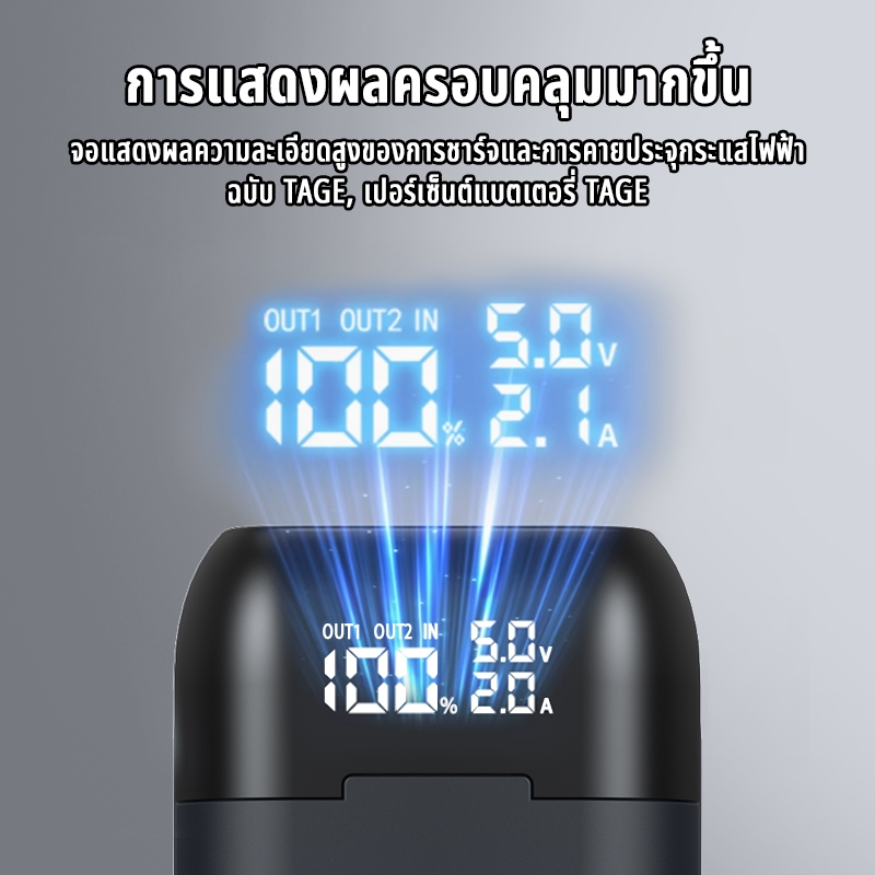 Yonii PD2 เครื่องชาร์จถ่าน 18650/21700 3-in-1 DIY Max-12000mAh PD18W ชาร์จเร็ว  พาวเวอร์แบงค์ มีสายในตัว หน้าจอ LED