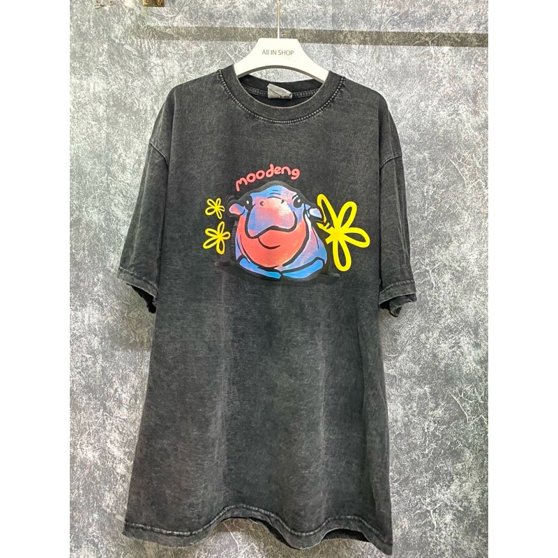 เสื้อยืดโอเวอร์ไซส์ งานผ้าฟอกวินเทจ ลายน้องหมูเด้ง