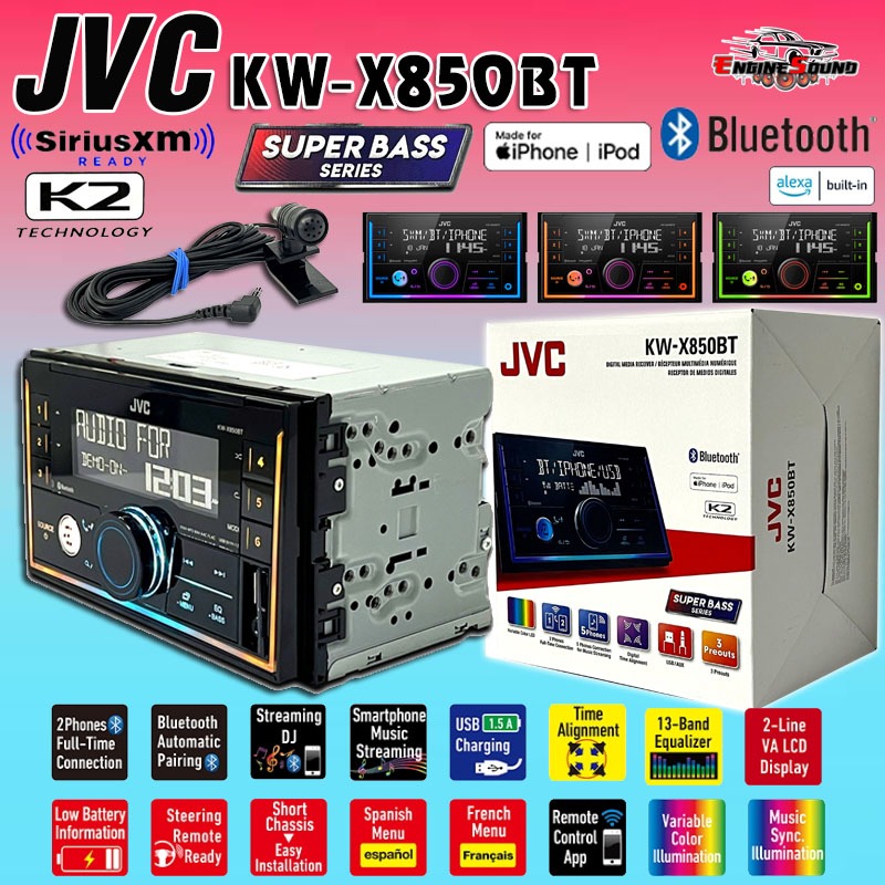 NEW!! MP JVC KW-X850BT เครื่องเสียงรถยนต์ 2DIN เล่น USB วิทยุ AM/FM เครื่องเล่น MP3 Bluetooth EQ 13 