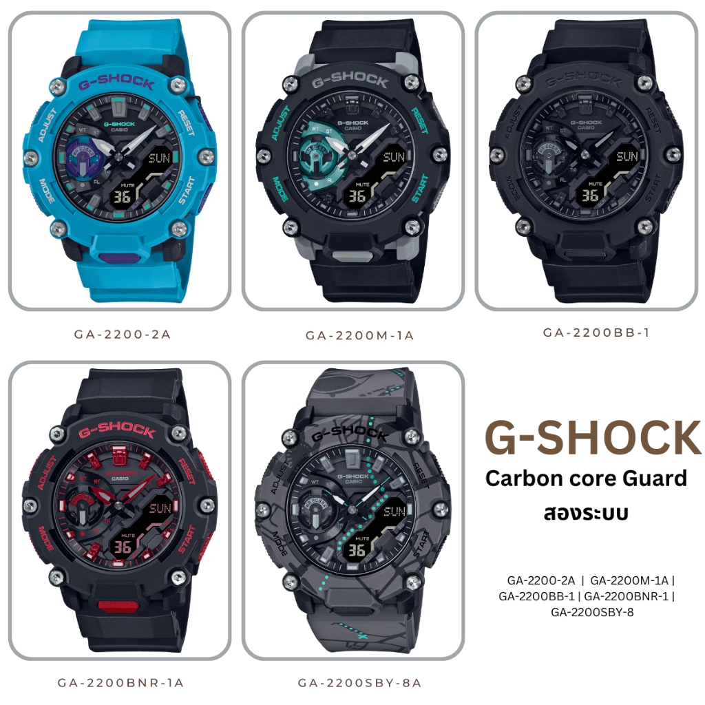 Casio นาฬิกาข้อมือ G-Shock Carbon Core Gurad GA-2200  Series รุ่น GA-2200M-1A GA-2200BB-1A GA-2200BN