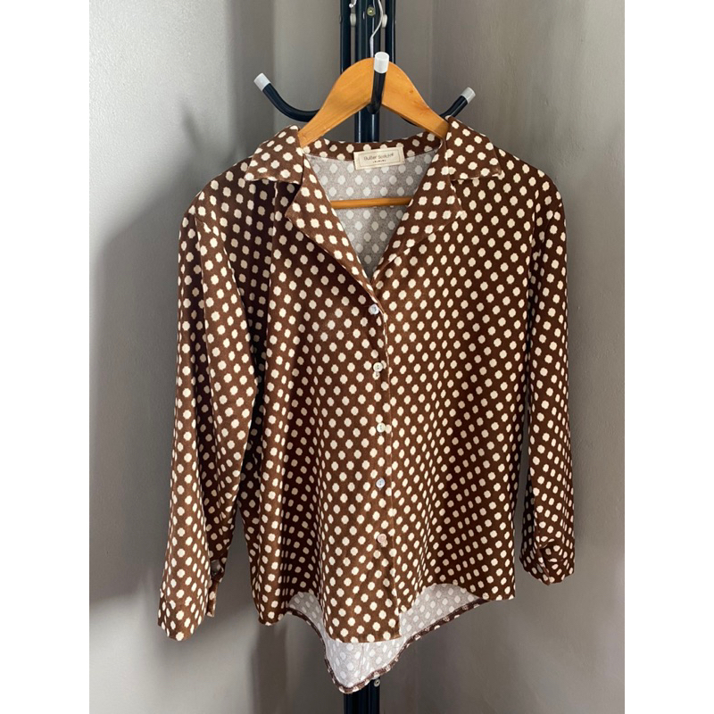 เสื้อเชิ๊ต ลายจุด น้ำตาล butter scotch