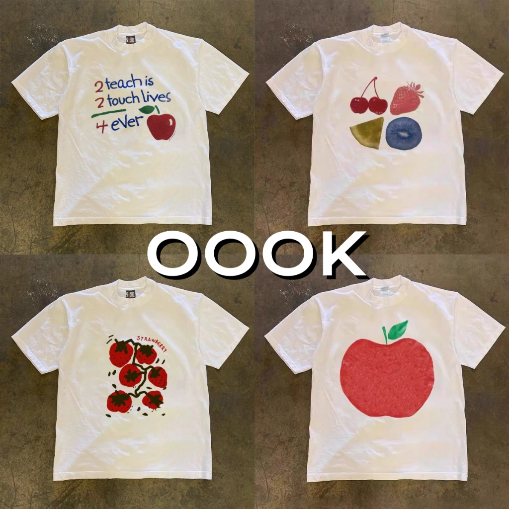(จัดส่งตลอด 24 ชั่วโมง）OOOK Official เสื้อยืด oversize - แฟชั่นฤดูร้อนผลไม้พิมพ์เสื้อยืดแขนสั้นสำหรับสุภาพสตรี