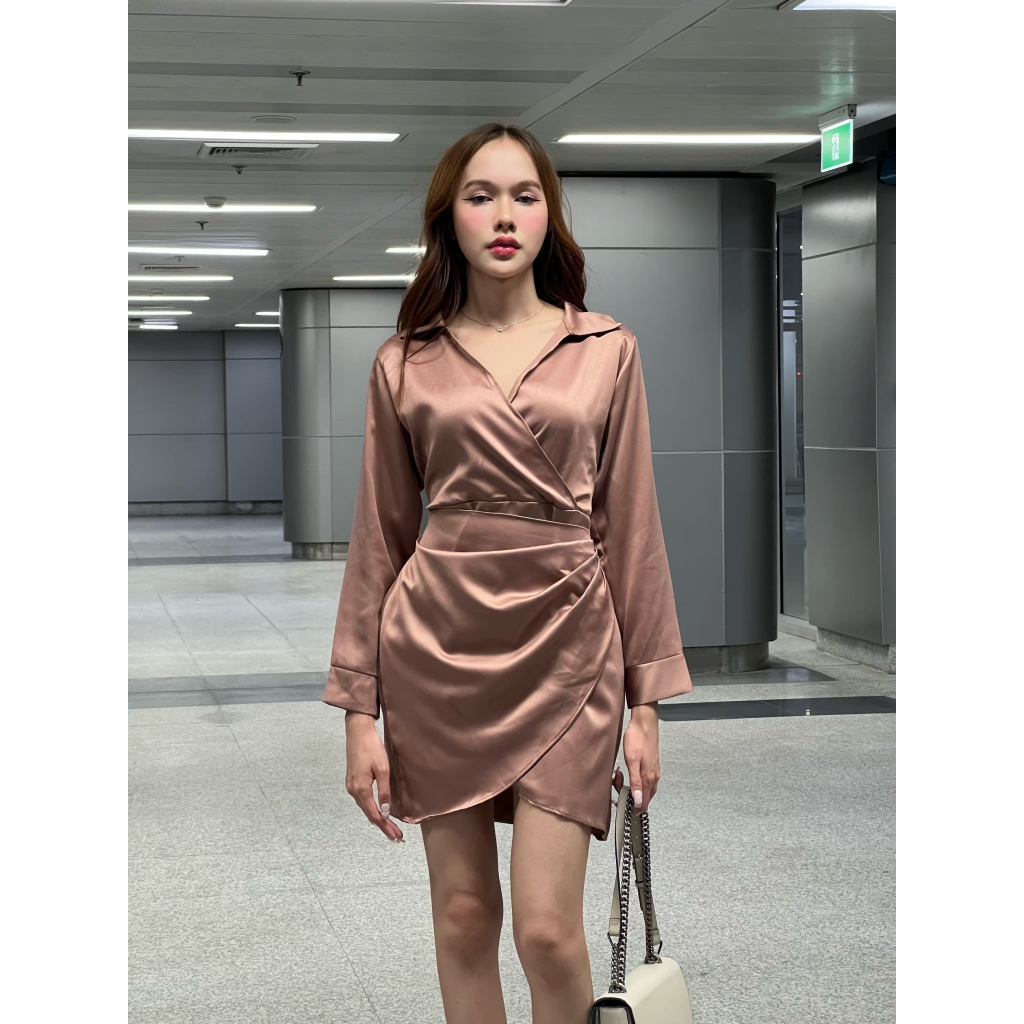 Lucky Dress ชุดเดรส ผ้าซาร่า ผูกเอว ออกงาน