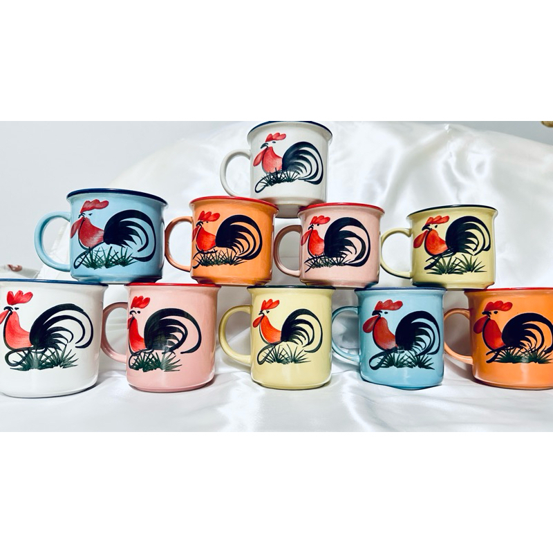แก้วน้ำ แก้วกาแฟ เเก้วเลียนแบบสีสังกะสี ลายไก่
