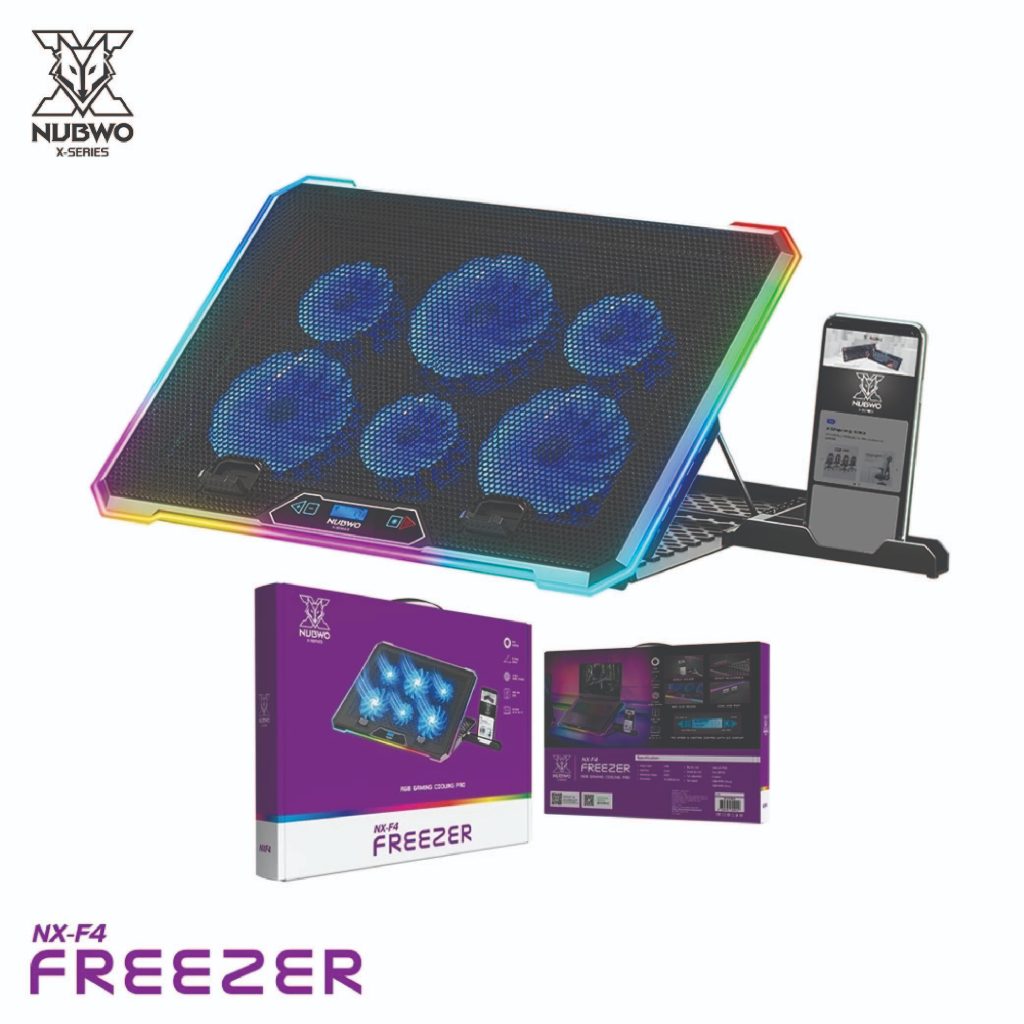 Nubwo COOLER PAD พัดลมระบายอากาศ FREEZER RGB พัดลม 6 ตัว สำหรับ Notebook ขนาด12-17นิ้ว รุ่น NX-F4 สินค้ารับประกัน 2 ปี