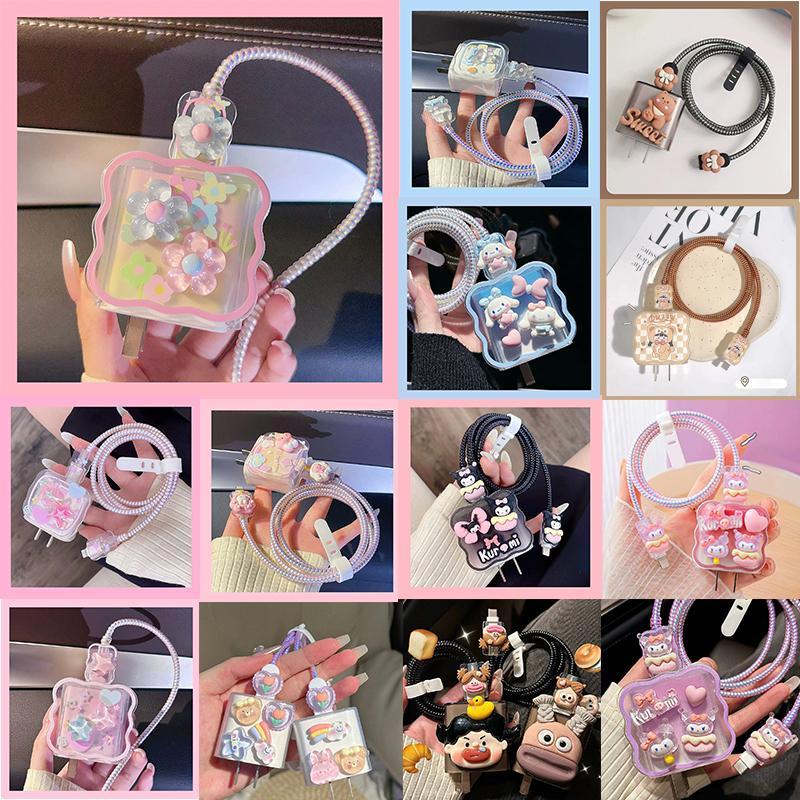 5 IN 1 เคสสายชาร์จ สำหรับ ไอโฟน Apple Power Adapter 18/20W ลายการ์ตูนน่ารัก Soft TPU Cable Bite