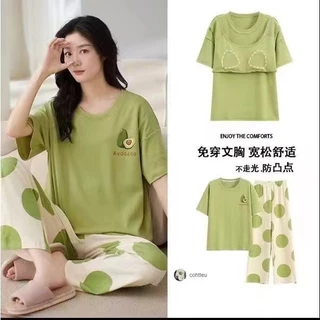 🔥🔥🥑M-4XL(ราคาถูกที่สุด) ชุดนอนแขนสั้น，ชุดนอนพร้อมแผ่นรองหน้าอก， ผ้าฝ้ายเนื้อนุ่ม， 8 สไตล์， ได้รับความนิยมอย่างมาก