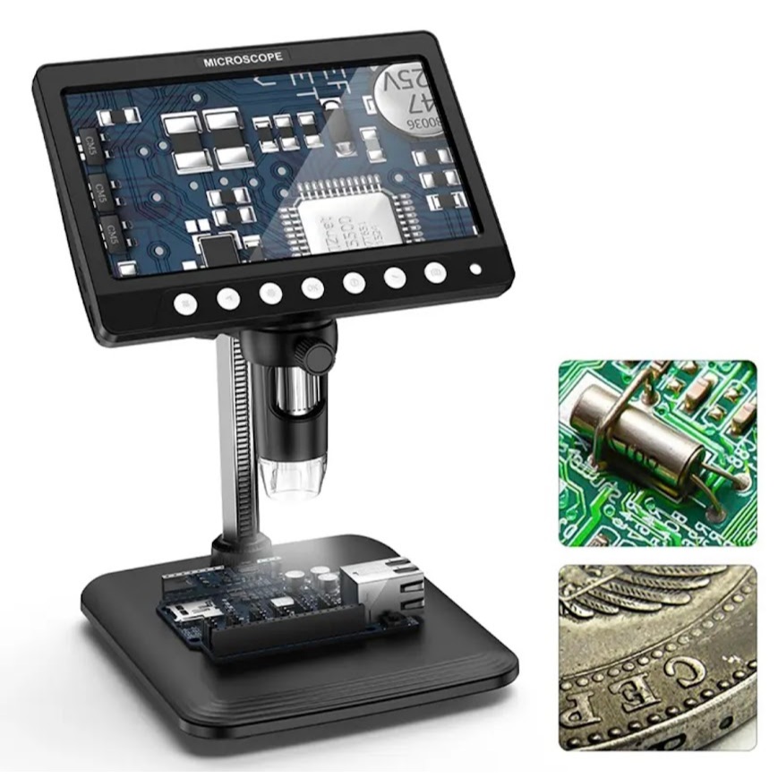 5MP ไมโครสโคปแบบเหรียญกำลังขยาย Microscope 1200x ดิจิตอลขนาด7นิ้ว HD พร้อมหลอด LED 8ดวงสำหรับซ่อม PCB อิเล็กทรอนิกส์
