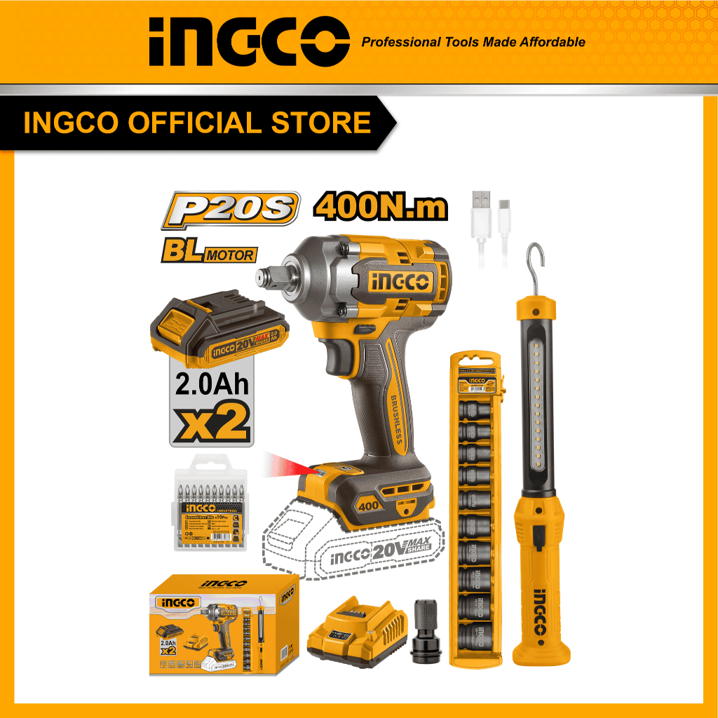 INGCO Combo Set ชุดบล็อคกระแทก + ไฟ USB COSLI23048