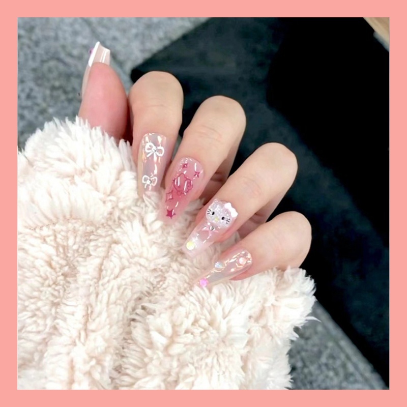 CICI 🇹🇭ร้านไทย🇹🇭 เล็บปลอม DD272  เล็บปลอมสำเร็จรูป เล็บปลอมยาว กันน้ำ หลากหลายสไตล์ กล่องละ 24 ชิ้น