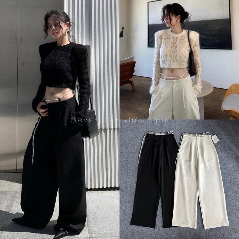 𝗚𝗟𝗔𝗠 𝗣𝗔𝗡𝗧𝗦 𝘅 𝗣𝗘𝗔𝗥𝗟 𝗕𝗘𝗟𝗧 (550฿) กางเกงรุ่นใหม่ แกลมมาก! มาพร้อมเข็มขัดมุก ใส่คู่กันคือปังสุด เอวเย็บหูเข็มขัด onseason
