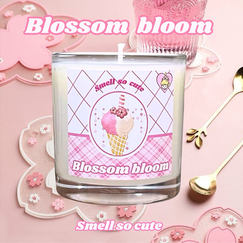 Smellsocute | เทียนหอม 150 g. กลิ่นBlossom bloom ซากุระ | 100% organic Soy wax candle ใส่กล่องฟรี